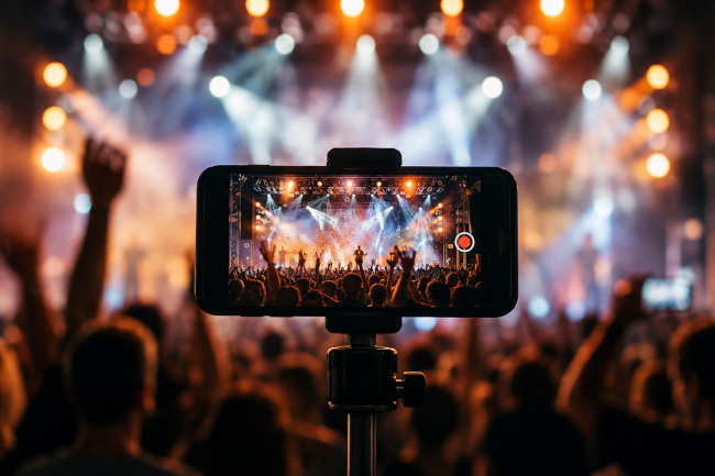 Smartphone filmant un spectacle devant un public enthousiaste lors d'un événement